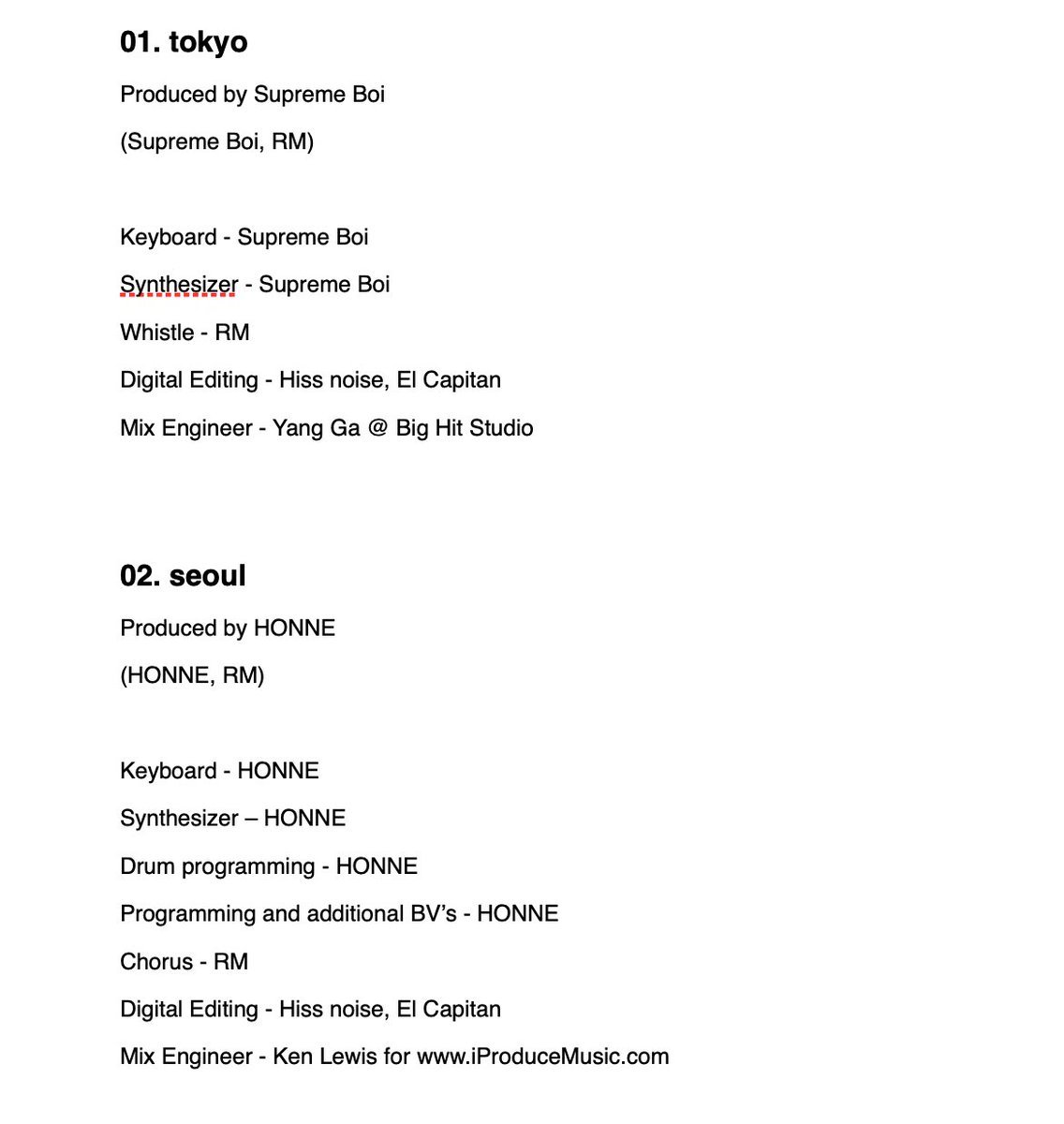 when mixtapes are dropped, since they do not have physical album notes, Bighit drop us a download file of the album (since its free) and within in that download you’ll find the credits for every song. here’s how you download as a google file.