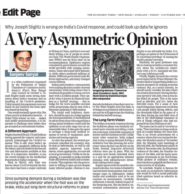 Global gyaanis and columnists with zero accountability & skin-in-the-game give random advice, but never held responsible. Some of you will recall this article of mine written in response to Prof Stiglitz's comments on India's Covid response.