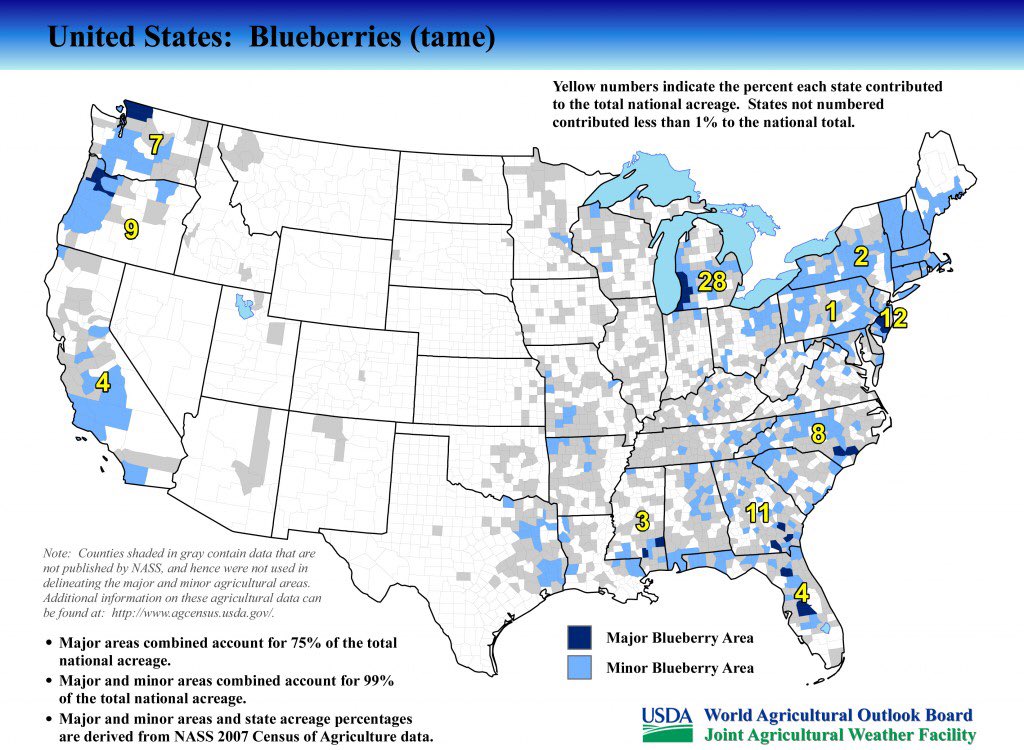 Where are blueberries produced across USA? http://ctgpublishing.com/where-are-blueberries-grown-in-the-united-states/united-states-top-blueberry-producing-areas-map/