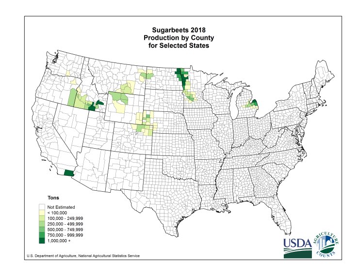 Where is sugar beet produced in the USA?  https://www.nass.usda.gov/Charts_and_Maps/Crops_County/su-pr.php