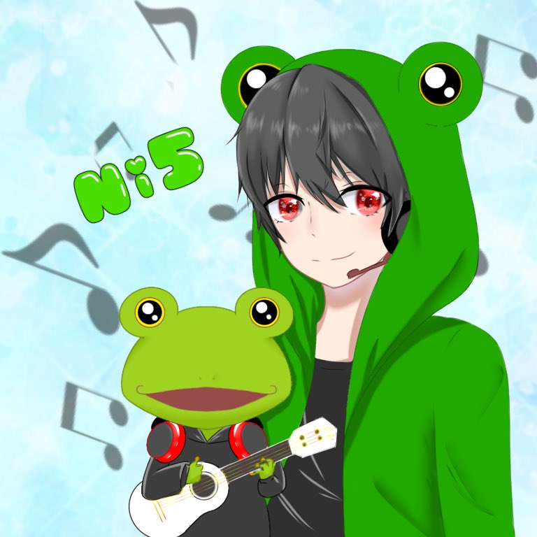 にご Ni5 本日19時 歌ってみた投稿 にごらせてやんよ フェルマーさん Feruma09 が またまたボクのfaを描いて下さいました カエルバージョン 擬人化バージョン のツーショットです 髪の色は現在のリアルの色に合わせて