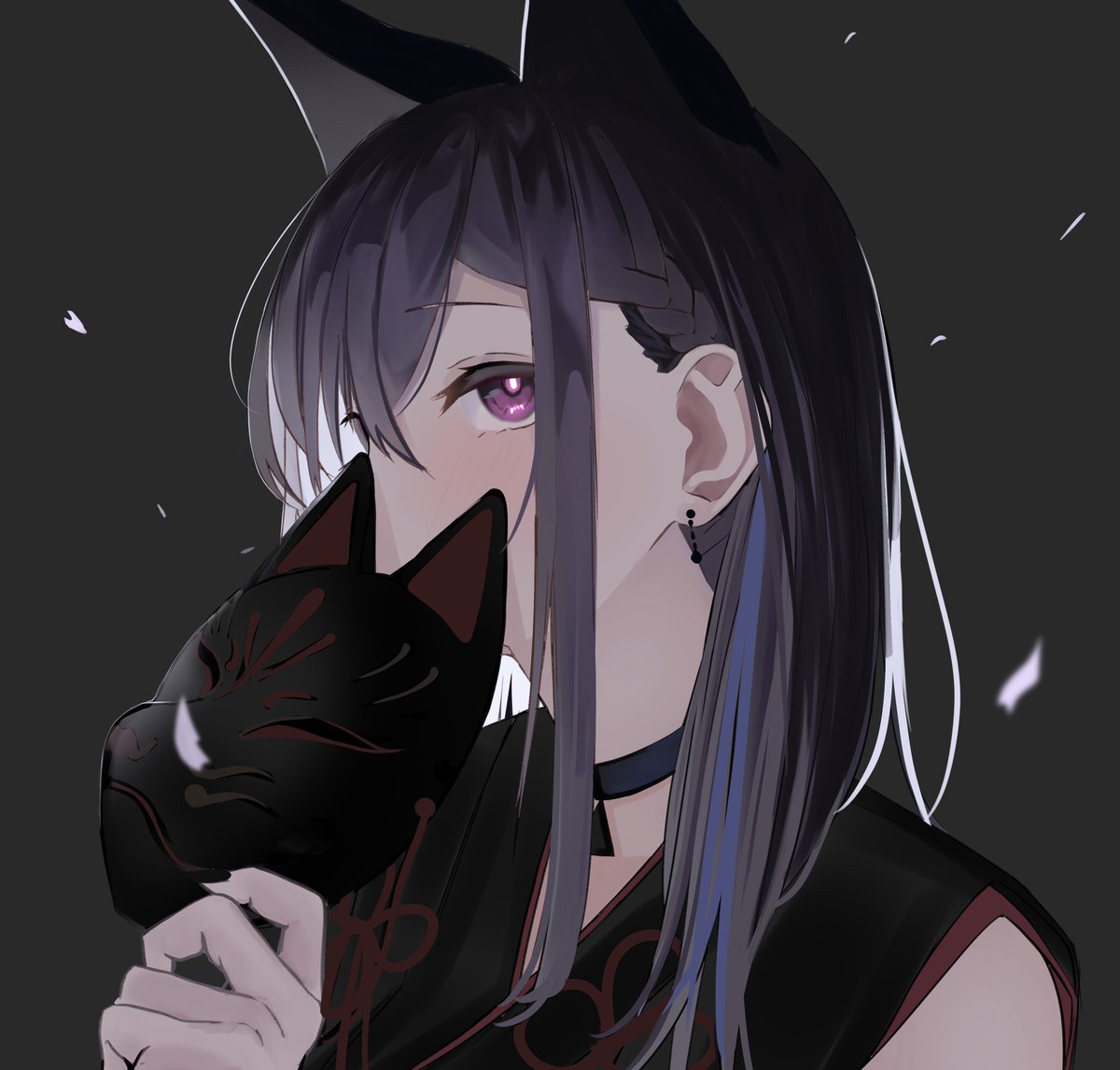 1girl mask solo fox mask holding animal ears jewelry  illustration images