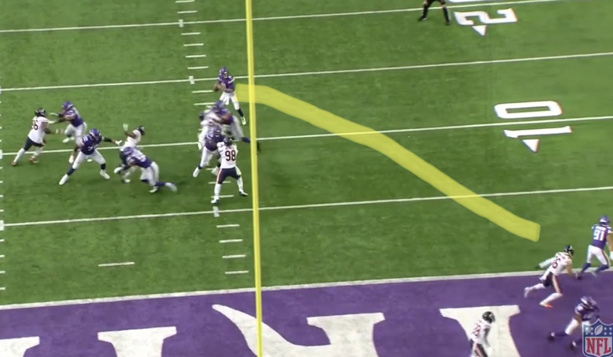 Now remember this play as I am going to skip ahead, rookies learn from experience. Similar concept w DHC on field altho could be man. Kindle has Jefferson & DHC is gonna be picked a bit. Cousins loads toward DHC man, kindle helps BUT drops back to guard Jeff. Near INT. Excellent