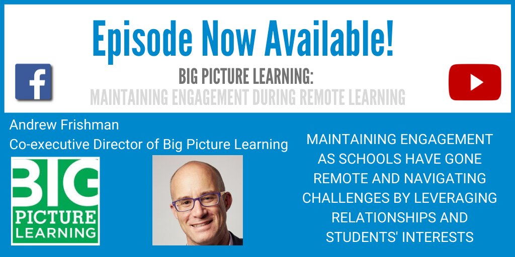 michaelbhorn's tweet image. Episode Now Available!

How to maintain engagement with remote learning! With Andrew Frishman, Co-executive Director of @bigpiclearning 

#education #engagement #covid19 

Link here - ow.ly/cGof50CP2SQ