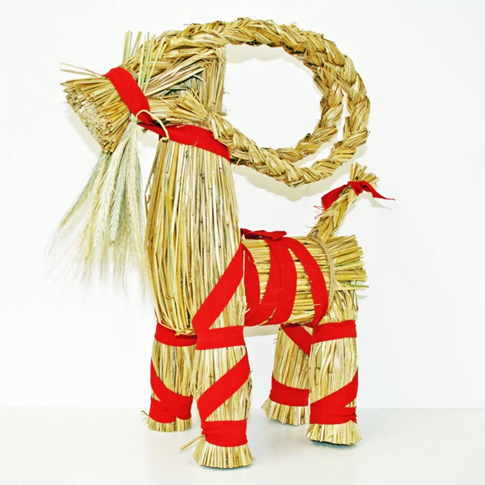 Diduch also explains the "old Christmas prank" that people in Scandinavia played with each other: In Sweden in the past, people would make a figure of a goat from the last harvested sheaf of wheat and call it The Yule Goat...