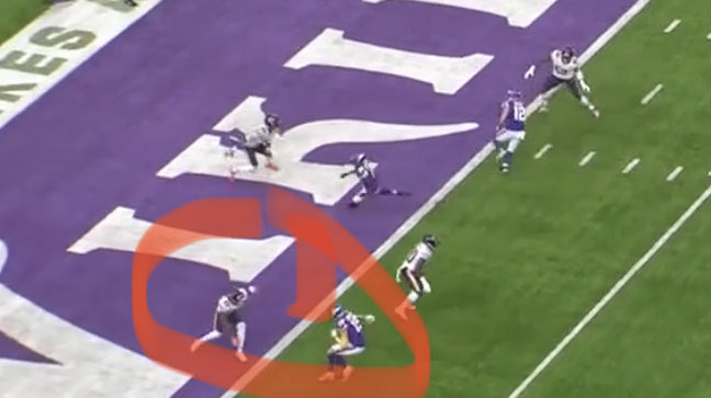 Here is Johnson in red zone working in tandem w Shelley but if this is zone he’s losing discipline and following Thielen too far which leaves Jefferson on corner route which Jackson is getting beat on. Awful cousins throw. I THINK it’s man but can’t tell as no motion in video.