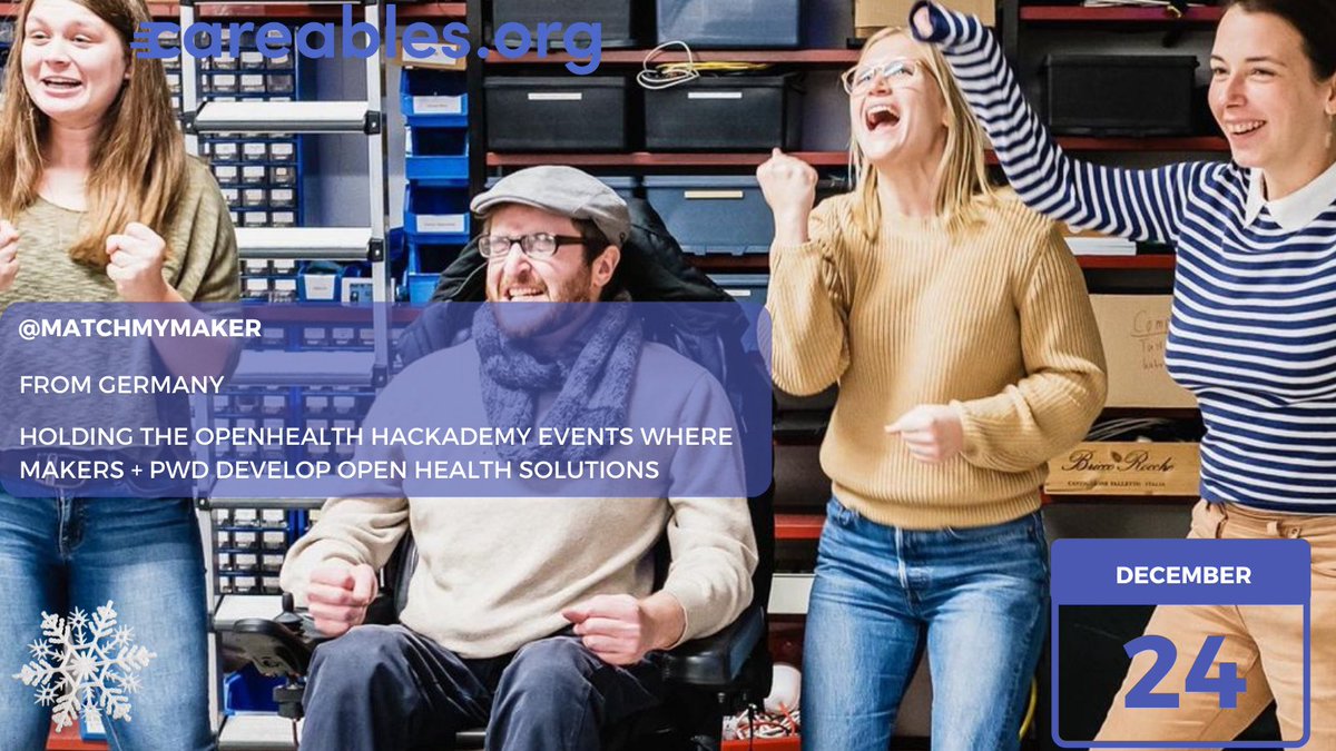 CareablesOrg's tweet photo. On Day 24 of #31daysofcareables we feature @MatchMyMaker! ❤️
We love them for, holding the Open Health #HACKacademy events where makers and persons with disability develop open health solutions together ❤️🤗
#careables #designforcare #assistivetech #opensource https://t.co/FjWqY6DotW