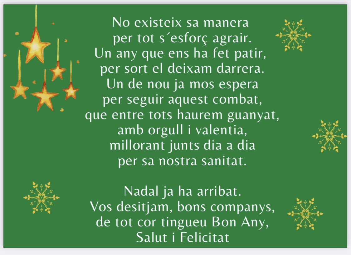 Amb aquesta glosa de Margalida Adrover, la direcció d’infermeria d’<a href="/asmen_ibsalut/">Àrea de Salut de Menorca</a> us desitja unes Bones Festes! 🎄💫