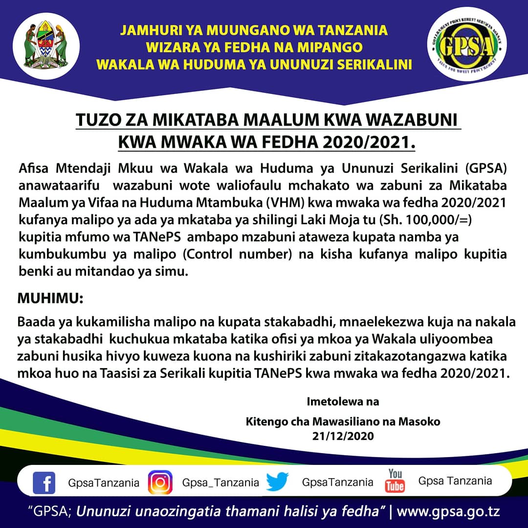 GpsaTanzania's tweet image. Tangazo la tuzo za Mikataba Maalum 2020/2021 kwa lugha ya Kiingereza na Kiswahili.
#MikatabaMaalum #FrameworkAgreements #GpsaTanzania #BohariKuuYaSerikali