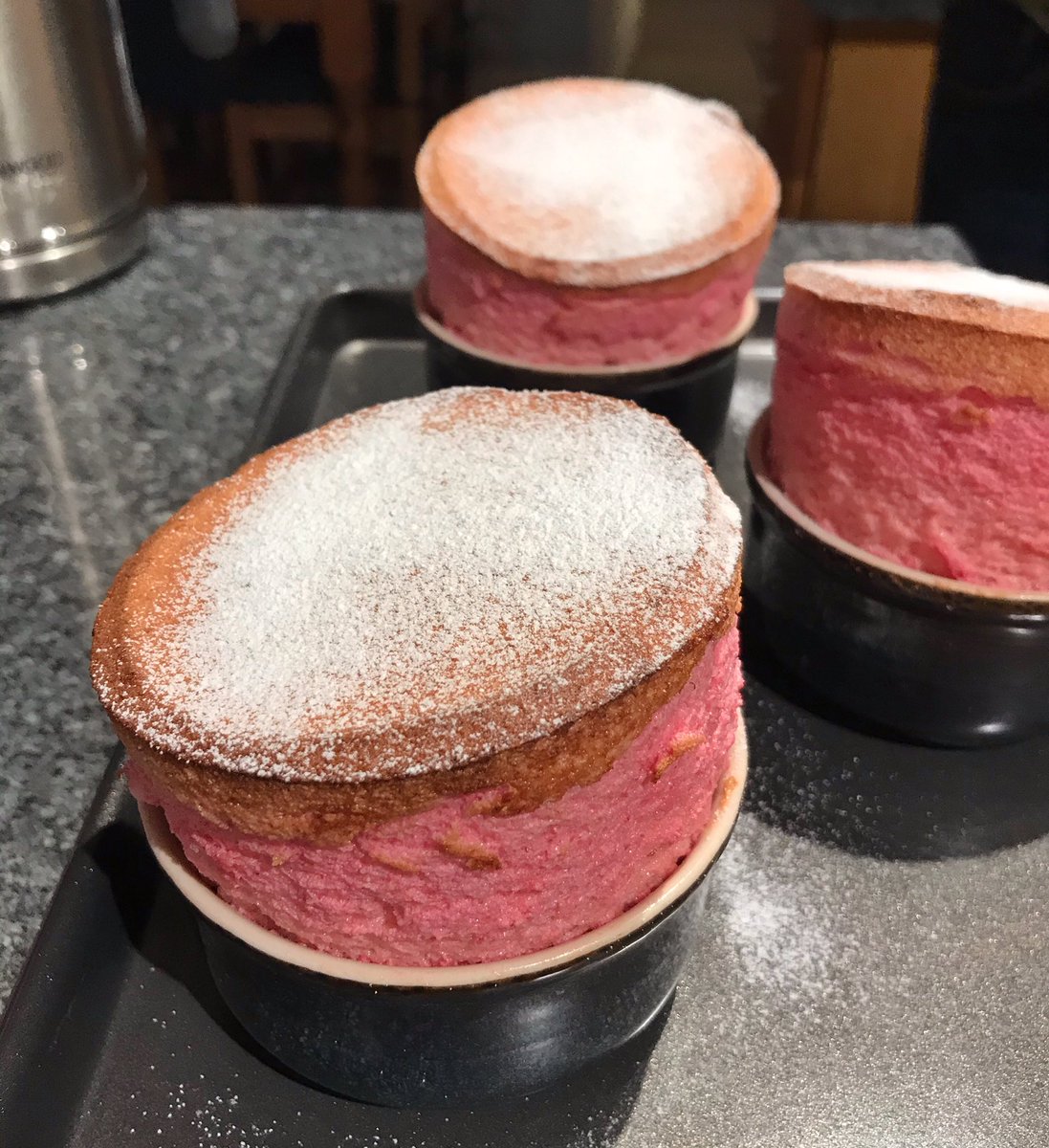 frivoliteabakes's tweet photo. Made soufflés for the first time tonight ( part of #puffschool) raspberry soufflé for Christmas Eve pudding! https://t.co/P8rLfMo5Qv