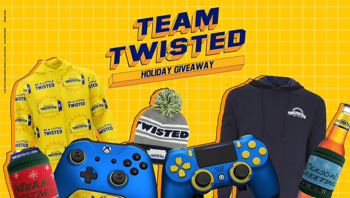 CouRageJD's tweet photo. Happy Holidays from me and Twisted Tea!

Celebrate the Holiday Season and enter for a chance to win a $200 SCUF Gift Card, a $100 Game Store Gift Card, or a Twisted Tea Swag Pack.

To enter:
- RT &amp; Like this tweet
- Follow @TwistedTea
- Enter at https://t.co/nUDfGtmY48 #ad https://t.co/LEYk41Cgq2