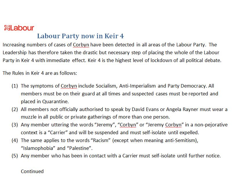 3/ (2)All members not officially authorised to speak by David Evans or Angela Rayner must wear a muzzle in all public or private gatherings of more than one person.