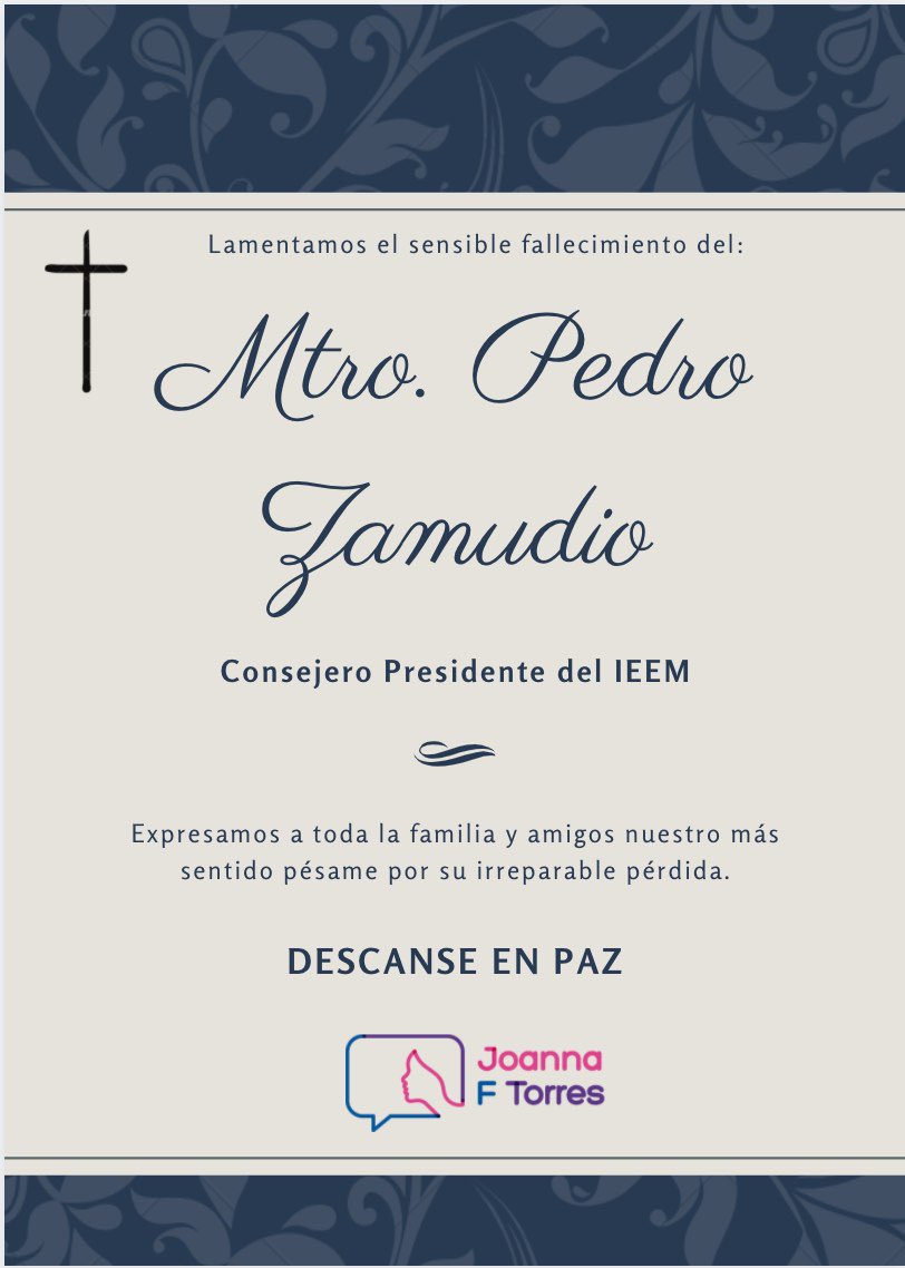 Lamento mucho la irreparable pérdida del Mtro. Pedro Zamudio, @CP_IEEM_MX, Consejero Presidente del <a href="/IEEM_MX/">IEEM</a> y amigo.
Deseo pronta resignación a sus familiares y amigos. 
Descanse en Paz.