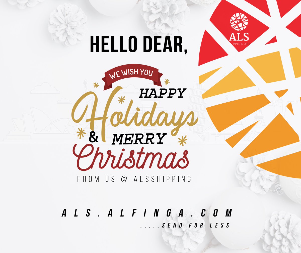alsshippingapp's tweet image. Happy Holidays! May this good cheer last throughout the upcoming year. May your holidays be bright and New year be prosperous. #samedaydelivery #nextdaydelivery #fastandsafedelivery #explore #explorepage #nationwidedelivery #internationalshipping #shippingcompany #logistics