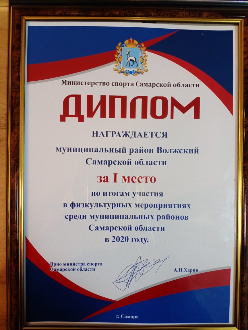 Итоги года! Волжский район - 1 место по итогам участия в физкультурных мероприятиях среди муниципальных районов Самарской области в 2020г.!