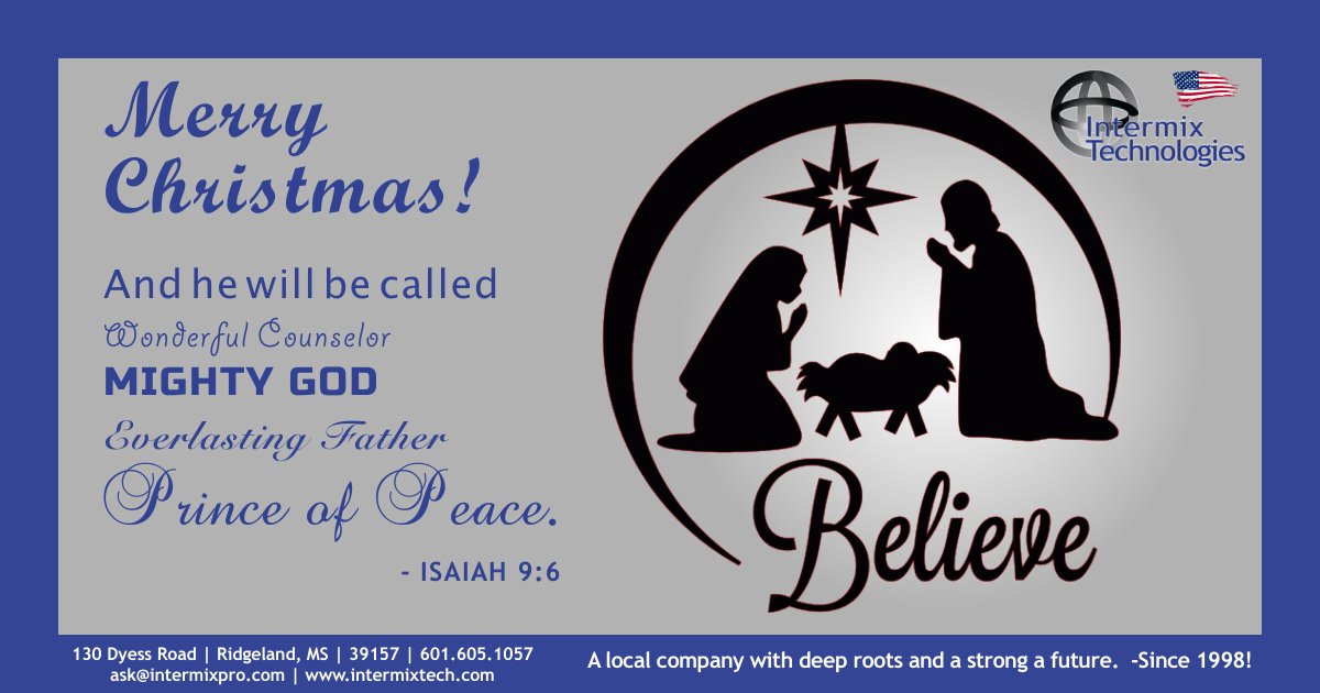 Intermix_Tech's tweet image. Merry Christmas from your friends at Intermix Technologies! We hope your holiday is filled with laughter and love. We can&apos;t wait to hear from you on Monday! 601.605.1057 #intermixkeepsyousafe #Jesusisthereasonfortheseason #christmas2020