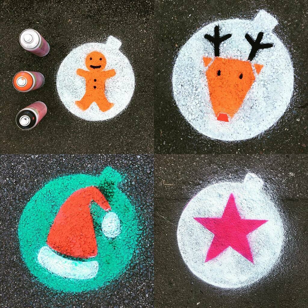 DougShawArt's tweet photo. Baby it’s cold outside 🥶!! Managed to get a few more festive street stencils done before my fingers stopped working 😳. Happy Christmas y’all. ❤️ #carshaltonartists #sutton #streetart #stencilart #stencils #spraypaint #montanacans #hohoho #gingerbreadman #rudolph #santa #baub… https://t.co/xuQkSZ3Nxu