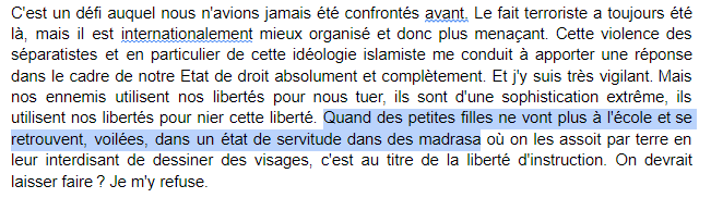 18) Si on avait pas interdit le voile à l'école, elles pourraient y aller et être exposées à un discours de déconstruction et d'émancipation.