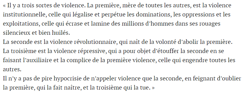 19) « La démocratie et la République ne tiennent qu'aussi longtemps qu'il y a dans le débat démocratique la fin de la violence. »