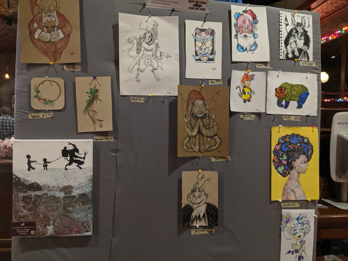 5: Hosting the Midwest Artist Collective for a special Christmas themed Drink & Draw night. Krampus items were a hot seller.