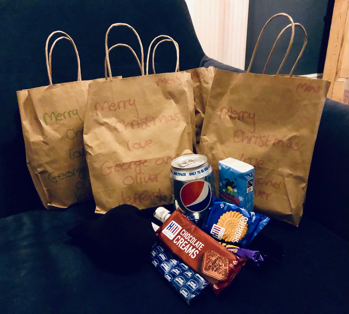 How fantastic are these little Christmas bags made up by George &amp; Oliver Jeffery of Belper, who wanted to give people we support a little treat this Christmas 🎄thank you boys 👏 <a href="/P3Charity/">P3</a>