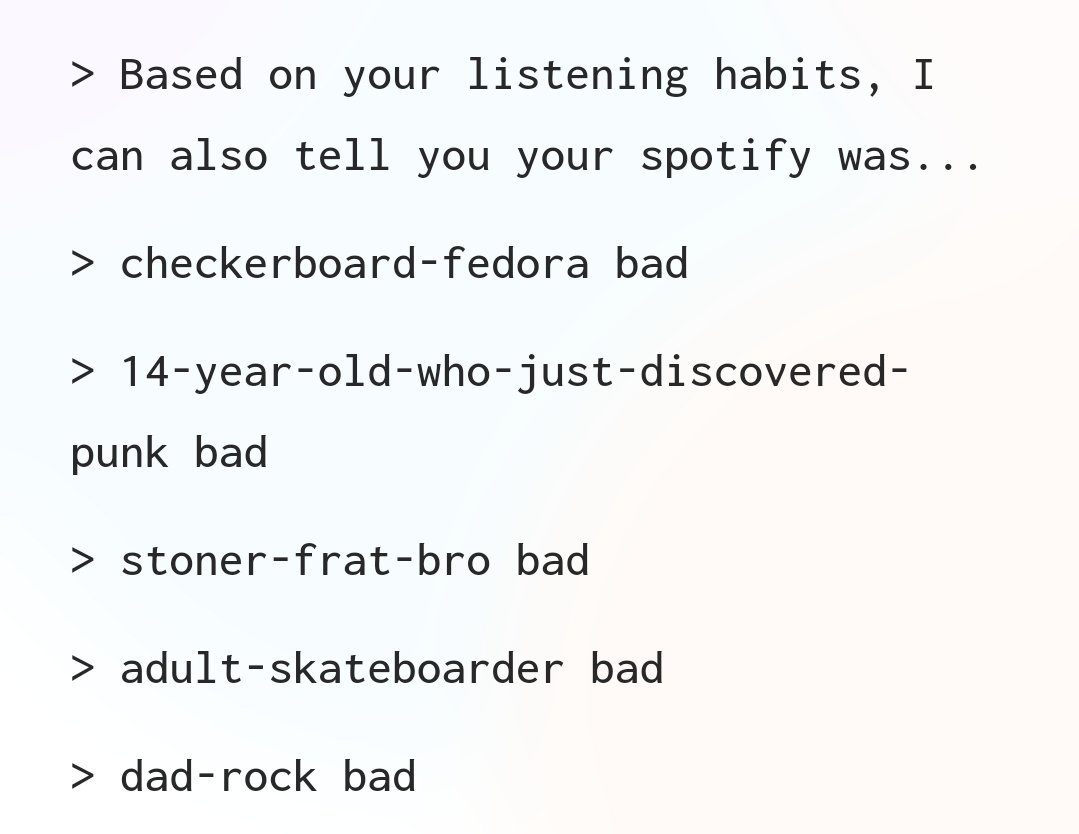 JackLewis10's tweet photo. The Spotify AI Bot has seen me. Deep into me. https://t.co/FiMVFYo0pz