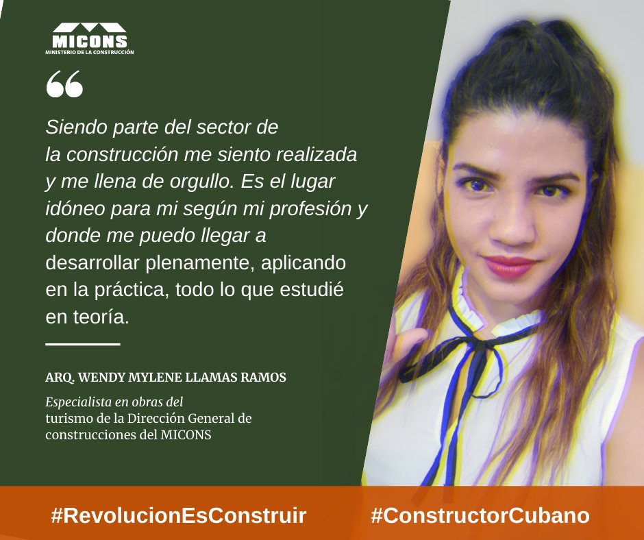 Desde hace un año, la Arq. Wendy Mylene Llamas Ramos, es adiestrada en la oficina central de <a href="/CubaMicons/">Ministerio de la Construcción</a>.
Al preguntarle qué significa para ella ser miconera, explicó:

"Siendo parte del #SectorDeLaConstrucción me siento realizada y me llena de orgullo".

#RevolucionEsConstruir