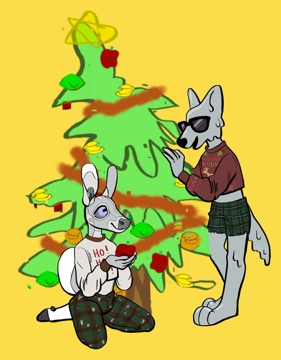 hey @masklayer, just because we couldn't be together this year doesn't mean our funny animal people can't get together and decorate a wonderful kringlefucker! next year this will be us tho. love you 💕 (art by @brushykb - ty brushy! you did an amazing job)