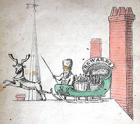 A very early illustration of 'Sante Claus' from The Children's Friend, William B. Gilley, 1821:  https://www.stnicholascenter.org/pages/origin-of-santa/