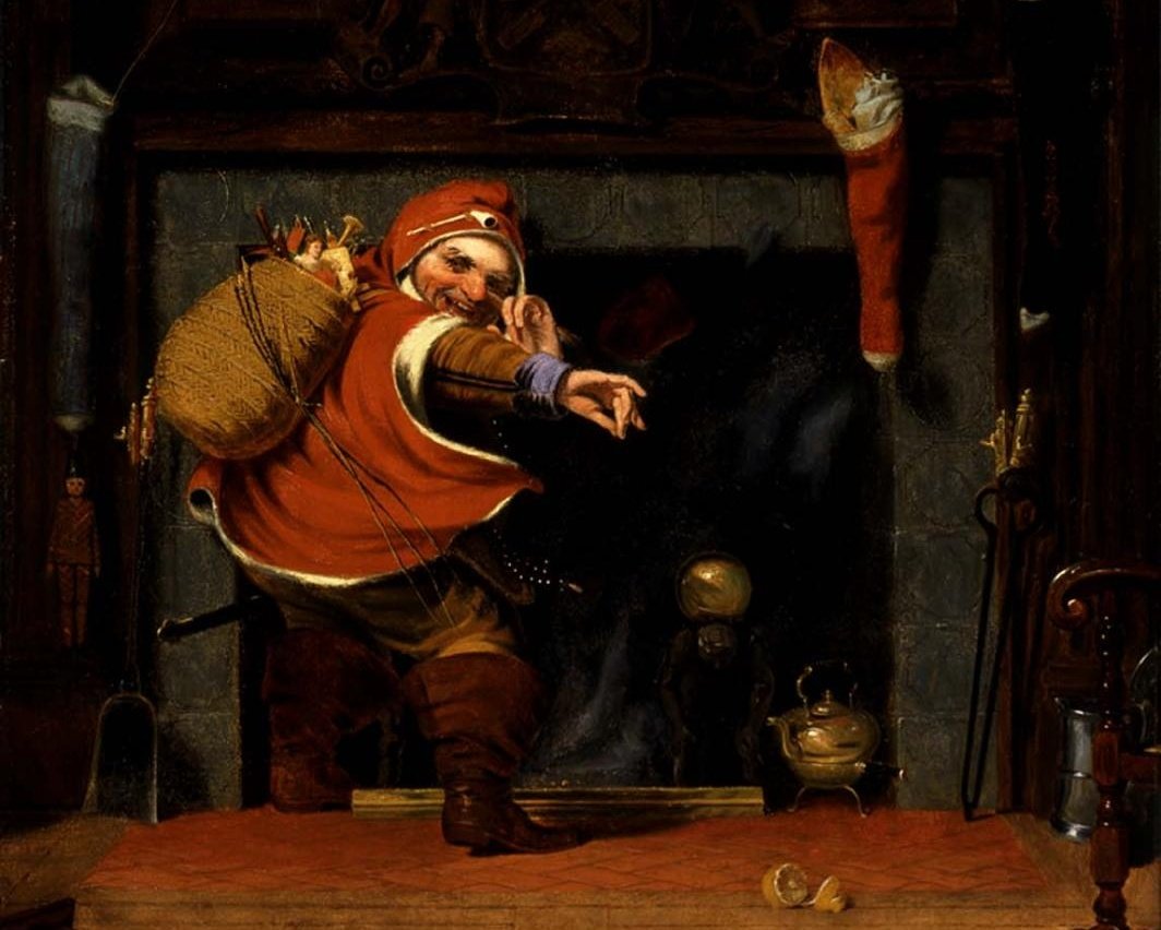 Robert Weir's painting of St Nicholas, c. 1837:  https://americanart.si.edu/artwork/st-nicholas-27465 For more on this painting and the Knickerbocker interest in reinventing St Nicholas/Santa Claus, see  https://www.jstor.org/stable/3050448?seq=1#page_scan_tab_contents