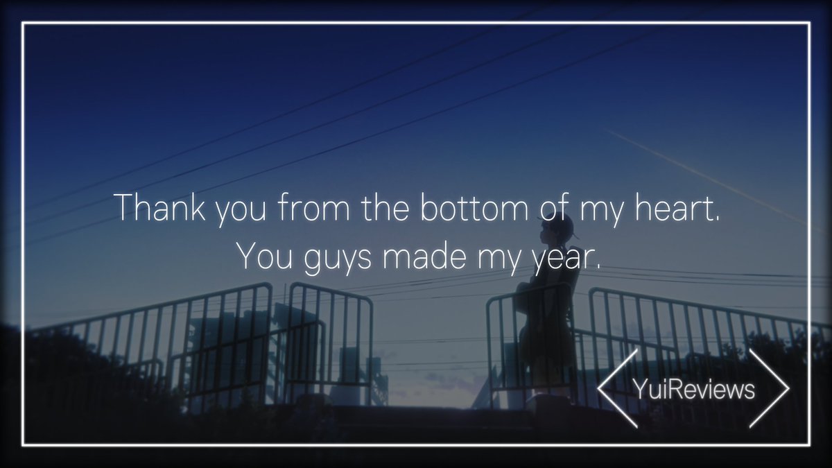 I'd like to add that, although 2020 was a rough year, I'm thankful for a few things. Notably: having started actively watching anime, started writing, made this twitter and found a lot of new friends to cherish!I'm thankful for you guys.Thanks for everything!