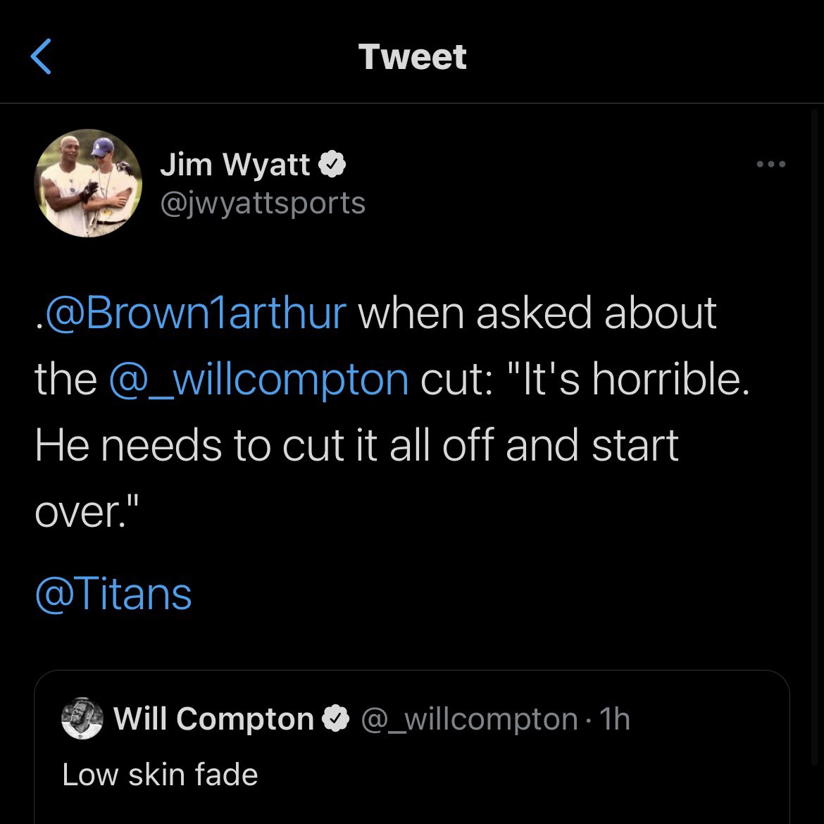 _willcompton's tweet photo. Forgive them lord for they do not understand what they say! 😂😂 They just can’t see it! @Titans @Brown1arthur https://t.co/Qmwq8OngN8