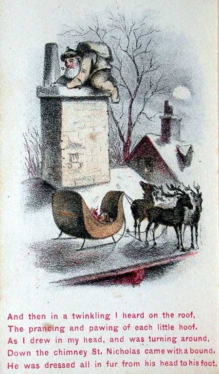 St Nicholas/Santa Claus before Thomas Nast—illustrations to Moore's 'Night Before Christmas' by Louis Prang, 1864:  https://www.americanantiquarian.org/Exhibitions/Christmas/prang.htm