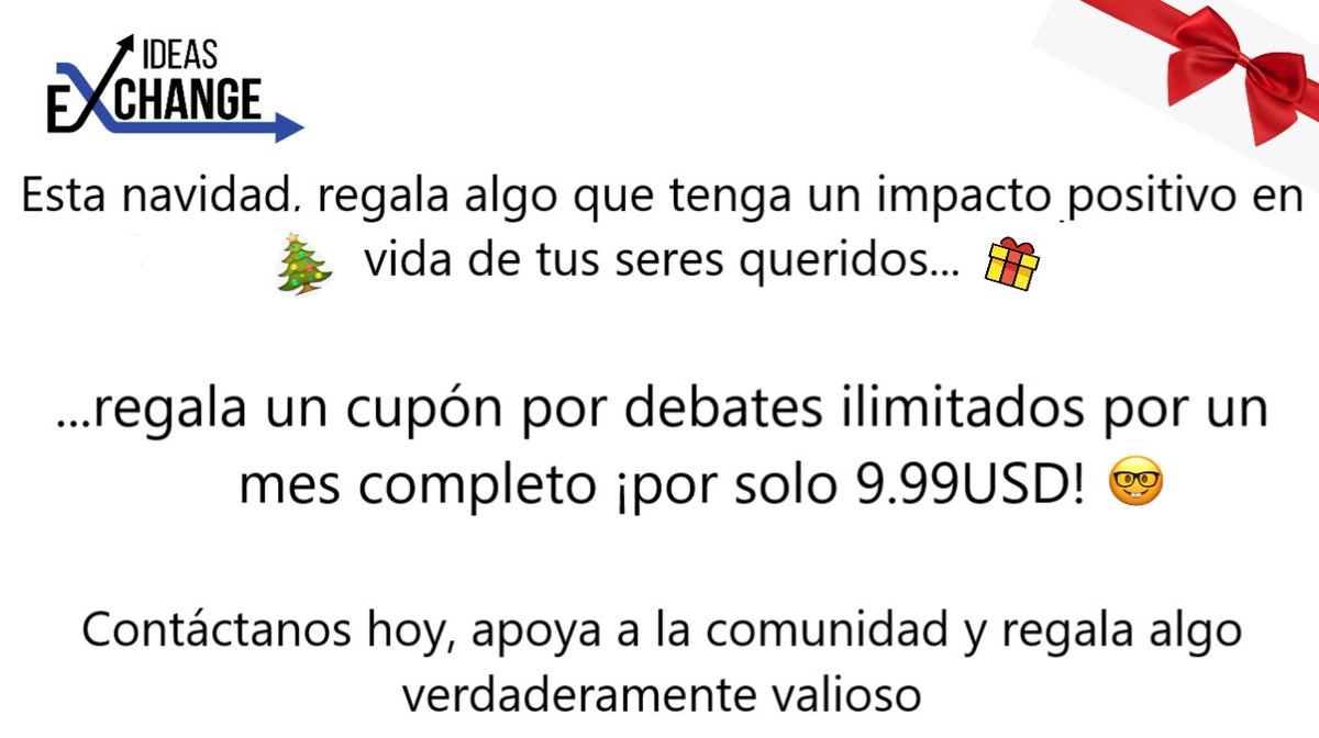 🎄Esta Navidad regala el mejor regalo que se puede dar...Perspectiva, sabiduría y reflexión... Regala acceso a debates globales! 🌎 contáctanos por WhatsApp a este  número (+525581677221) y te mandaremos una tarjeta de regalo con el nombre de la persona 🎁