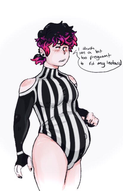 MiriSmuffins's tweet photo. Hi so j a c k i e exists,he’s my lil incubus Oc. He is an acrobat/clown in one au so I wanted to doodle him getting a bit too big to wear his leotard but his husband seems pretty into it #mpreg #mpregoc #mpregart #bellykink https://t.co/ZI5VvfkfSM