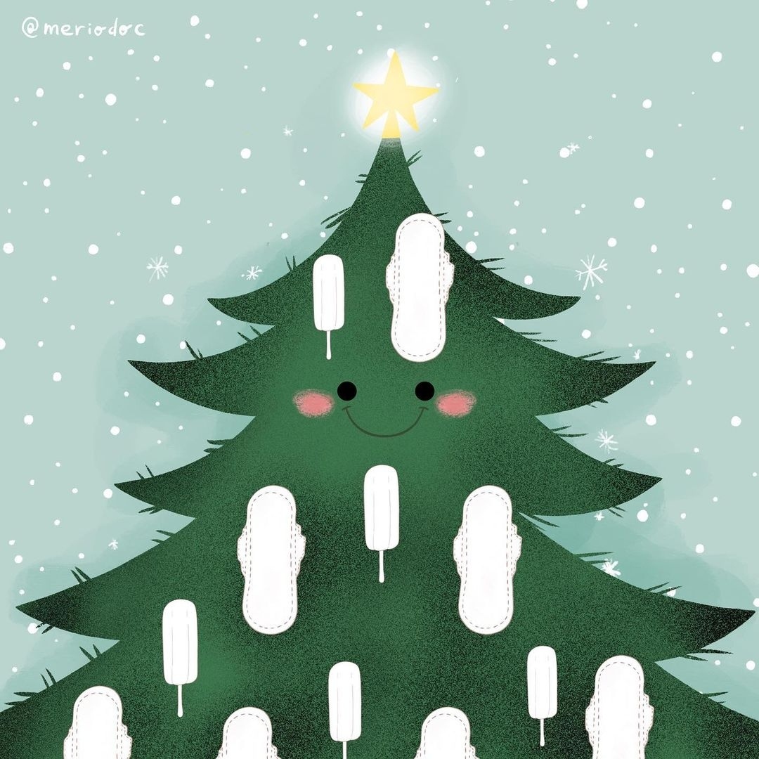 bloodygood__'s tweet photo. Oh Christmas tree ... you look bloody PAD-ULOUS! 🎄⁠
⁠⁠
Sending lots of #FlowHoHo for the #FestivePeriod. 💋🎅 🩸 ⁠
⁠
Art by @meriodoc ⁠on insta https://t.co/yLw5uOXDHH