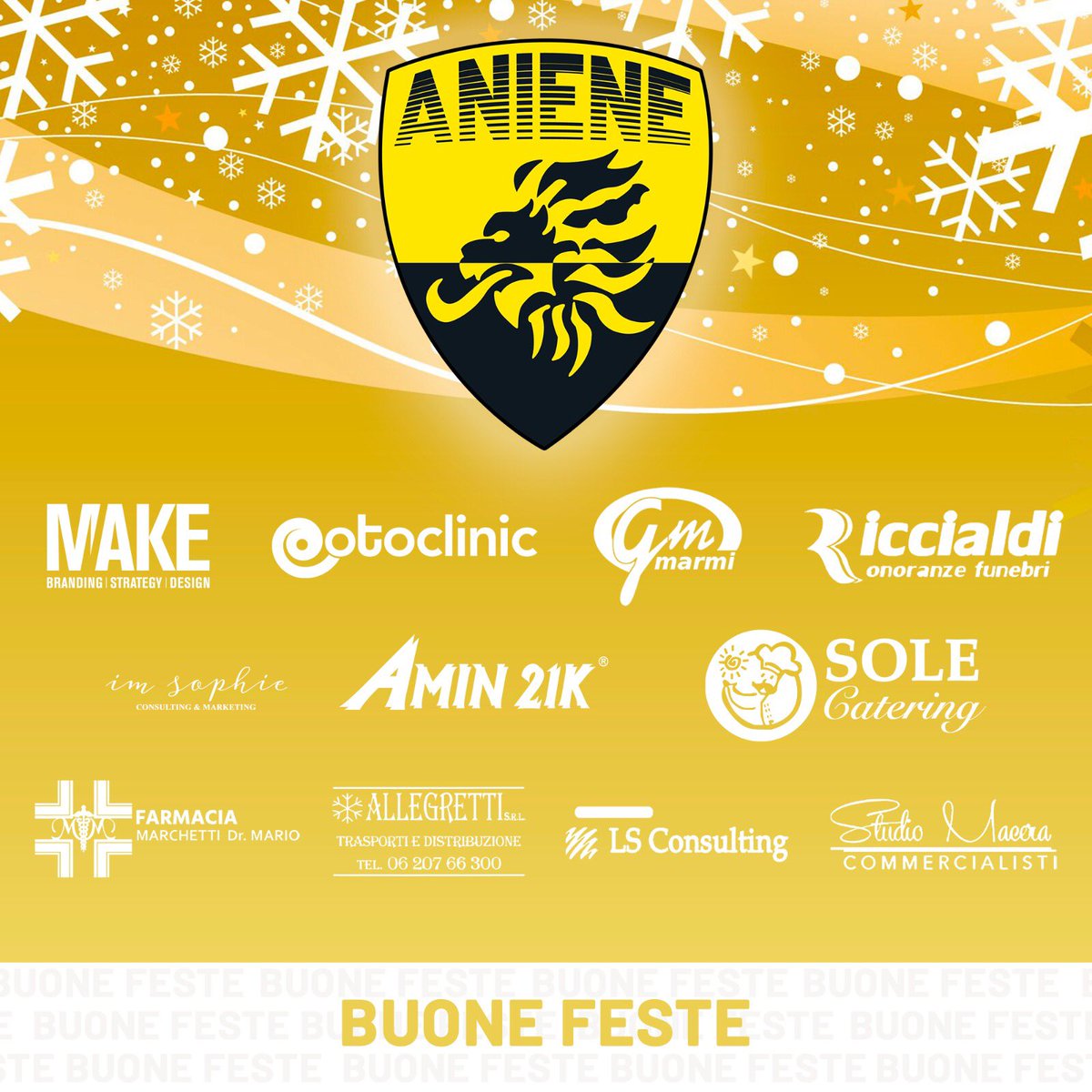🎄 Con i nostri partner, 
vi auguriamo di trascorrere serene feste 

🔜 E vi ricordiamo la prossima gara in programma per martedì 29 dicembre contro il Sandro Abate. Al PalaToLive alle ore 20.00 (A porte chiuse, in diretta su PMGSport Futsal)

💛#veroAmore 🦁#HearMeRoar
