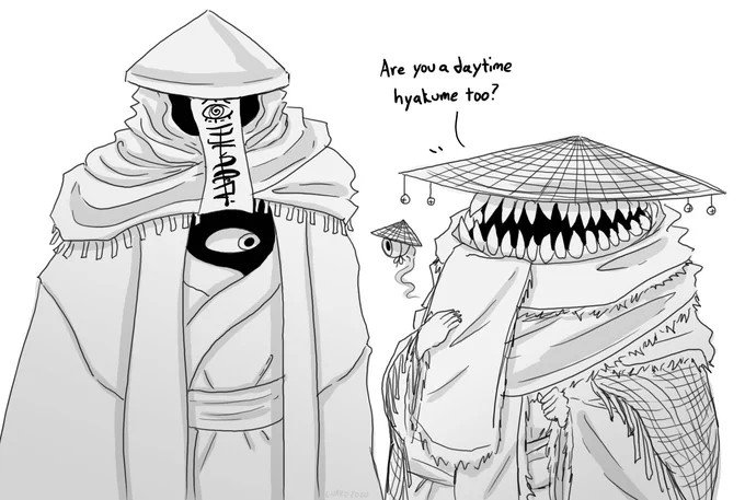 Quick character interaction doodle for @TatiAndArt1. Dogen has no idea how powerful of a being Ai-Boro is. 