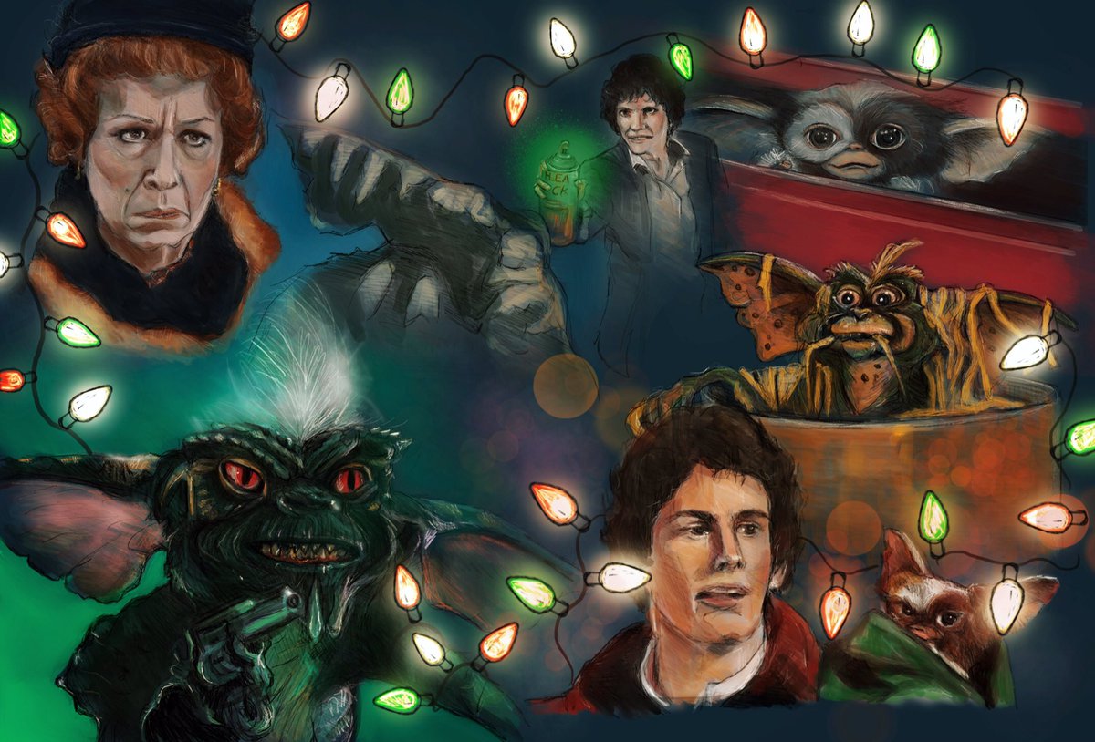 beadysass's tweet photo. HAPPY HOLIDAYS!!!!! hope you like my new #Gremlins painting! 😊✨#digitalpainting https://t.co/376eJaoGwa