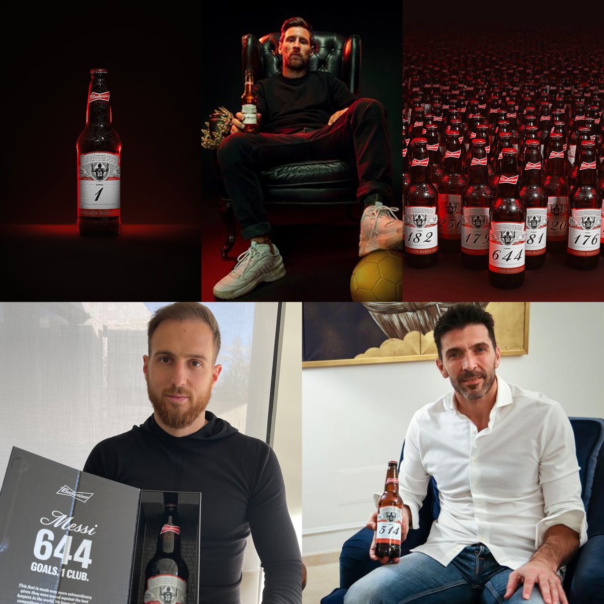 Son 644 goles con el Barça. 160 porteros vencidos. Budweiser, patrocinador de Messi, creó una botella edición especial por cada gol. Y sí, están enviando las 644 cervezas a los porteros que recibieron los goles con los que el genio argentino batió el récord de Pelé. LA ROMPIERON.