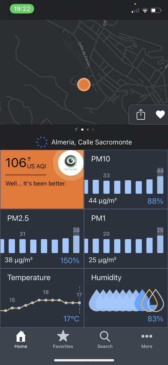 SFotonium's tweet photo. Windows closed and air purifier on. 
Air apocalyptic outside! 
A lot of people are burning wood and BBQ 😩
#AirPollution 
#anapneism 
#Christmas 
#MerryChristmas https://t.co/Hb6X3YEYKJ