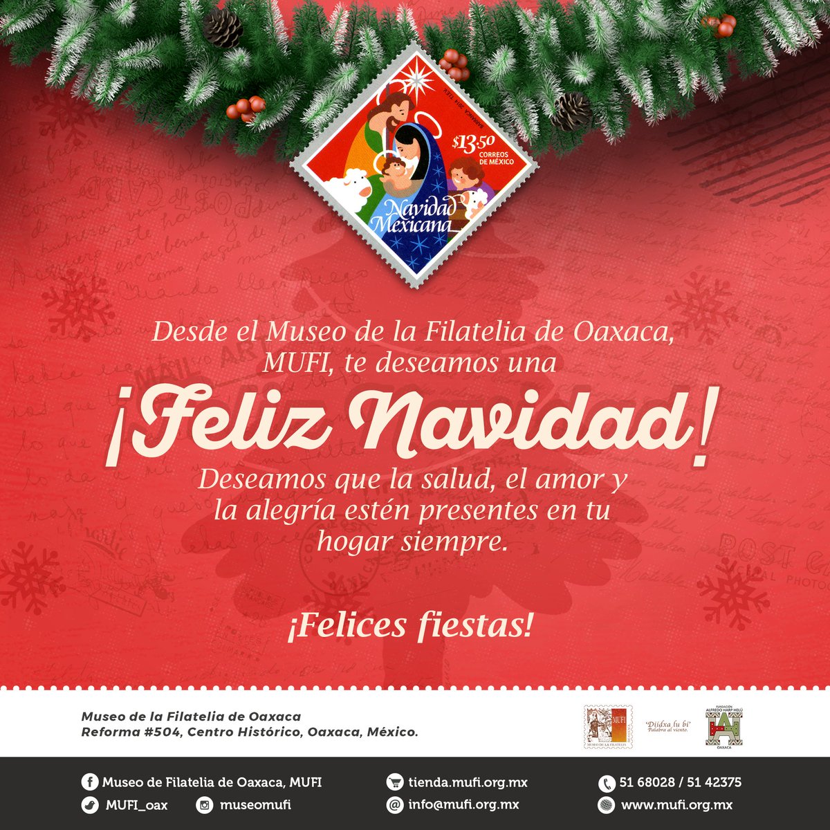 MUFI_oax's tweet photo. Feliz navidad a todos nuestros amigos, colaboradores, visitantes.  Gracias por mantener viva la pasión filatélica. https://t.co/s7vmf83Gpi