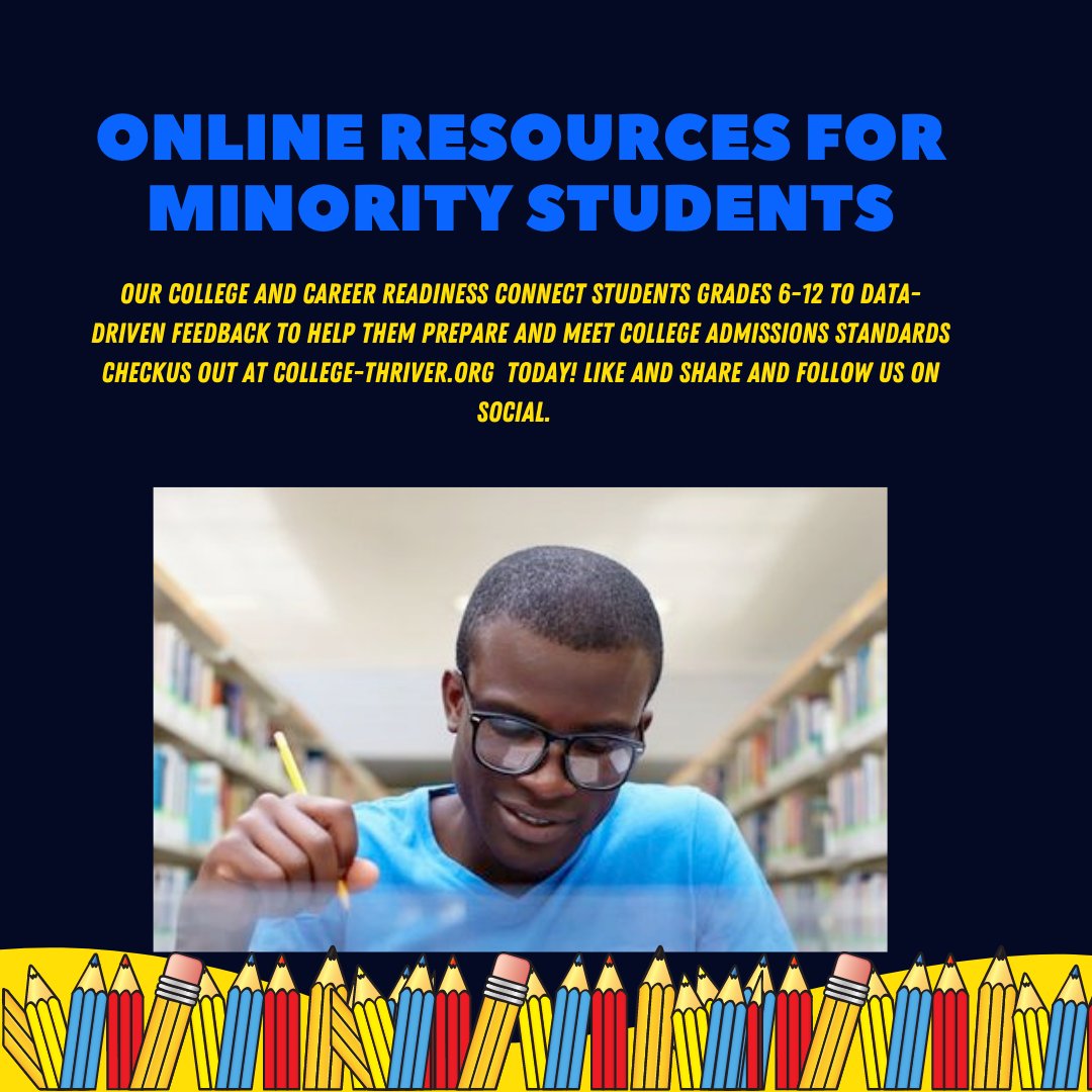 CollegeThriver's tweet photo. We are here to help #highschool #minority #students get to the top of the list and bridge the #educationgap
Check us out at https://t.co/0uZVLX8d7V for more information. https://t.co/QCViRDEFLQ