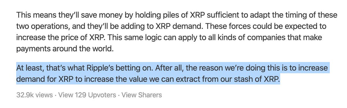 This is in complete opposite of Ripple which has- Hyped up  $XRP for years as an investment to US retail- Promised returns by continually saying "institutions are coming"- Sold billions of tokens to pad the executives back pockets- Mislead the public about the adoption of XRP