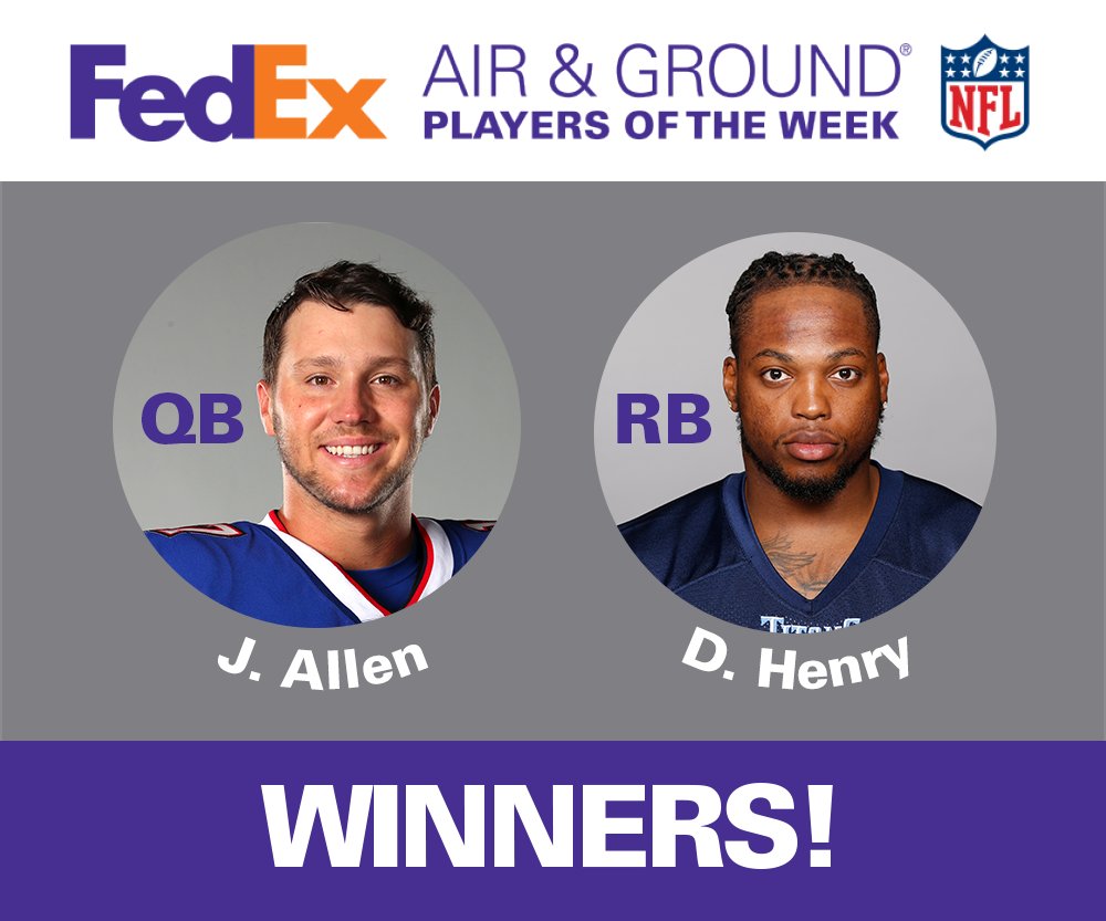 The official results are in! The Week 15 FedEx #AirandGround @NFL Players of the Week are Josh Allen and Derrick Henry. https://t.co/VeBAexhv4p