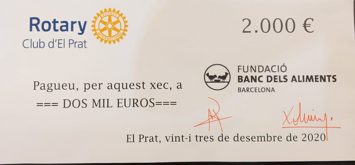 RotaryElPrat's tweet photo. Donació al banc dels aliments. Fent país, fent rotarisme.
#Elprat #Rotaryi https://t.co/WBfxuvrwWJ