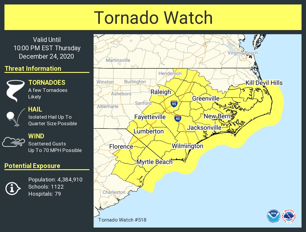 NWStornado's tweet photo. A tornado watch has been issued for parts of North Carolina and South Carolina until 10 PM EST https://t.co/HeI7QONYS5