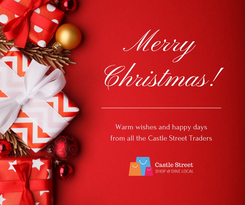 CastleStTraders's tweet image. Wishing everyone a happy and safe Christmas! Best wishes from all the Castle Street Traders. We want to say a huge thanks to everyone for shopping local this Christmas! ☃️🎄🎅🏼  #christmas #feelingfestive #shoplocal #staysafe #bekind #merrychristmas