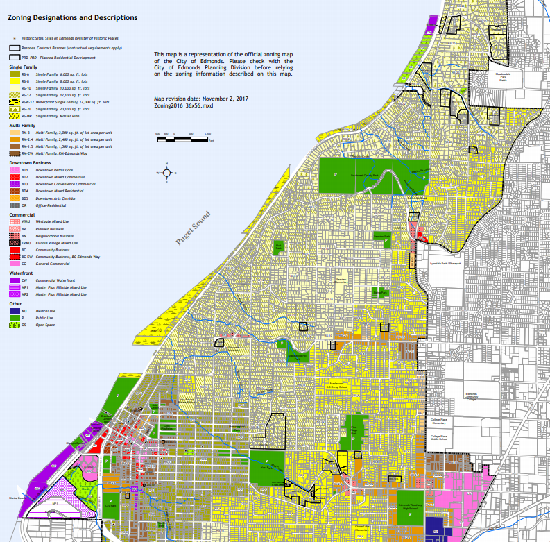 Most of Edmonds (just north of Shoreline) is zoned for 1 home per 10,000 sq ft. A lot of it is 2 homes per acre.