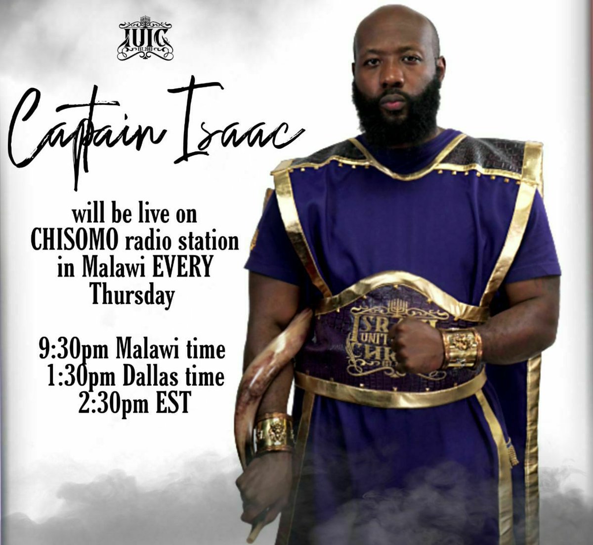 IUICMinneapolis's tweet photo. Captain Isaac will be LIVE on #CHISOMO #RadioSation EVERY THURSDAY at 2:30pm EST, 1:30pm CST and 11:30pm PST.
Internationally:
Sierra Leone/Ghana/Liberia - 7:30PM
Nigeria - 8:30PM
Kenya/Uganda - 10:30PM
South Africa 9:30PM
UK - 8:30PM https://t.co/W5hldhkgId